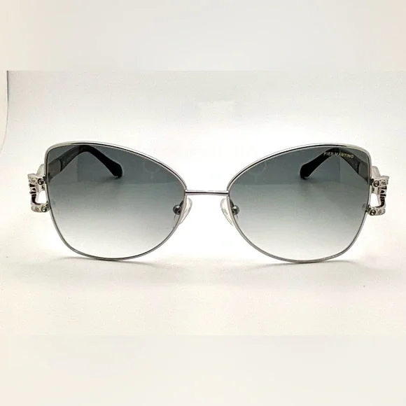 Pier Martino Silver Metal Butterfly Sunglasses Black temples/inset crystals